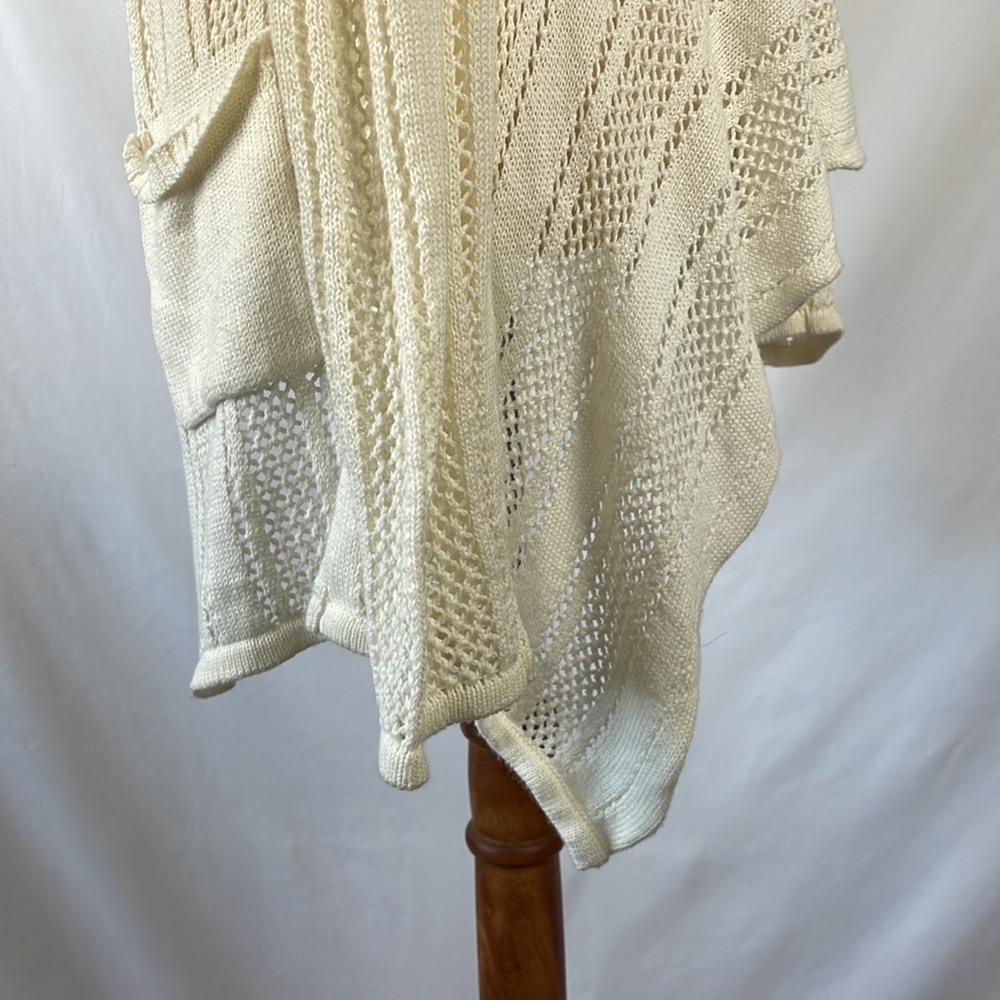 Roxy Cream Long Knit Cardigan Sweater w/Front Pockets & Asymmetrical Hem - Small - Picture 6 of 12